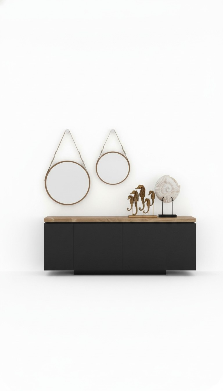 Esszimmer Anrichte Walnuss natur - Anthrazit matt Kommode Luxus Möbel