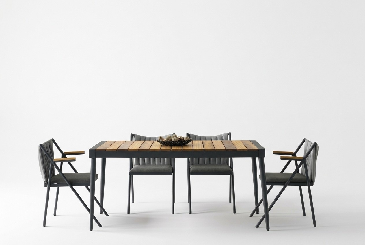 Esszimmer Essgruppe Essecke Holztisch Esstisch Stühle Set 5tlg Grau