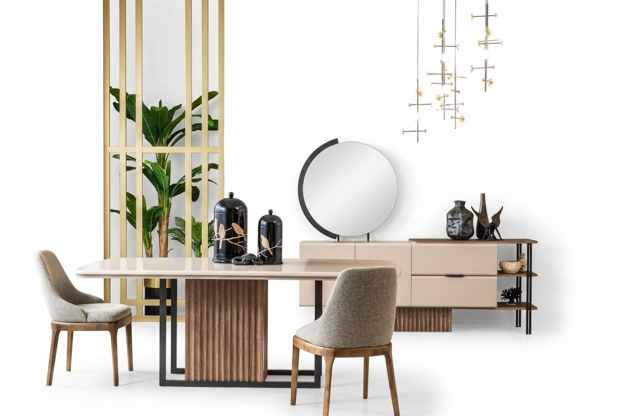 Esszimmer Essgruppe Komplette Esstisch Stühle 9tlg Beige Essecke Set