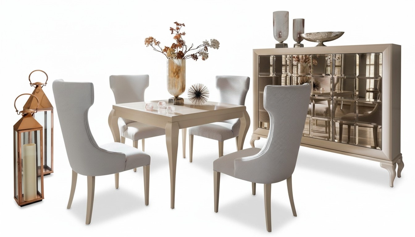 Esszimmer Esstisch Stuhl Essgruppe Stühle Luxus Weiß Kommode Set 6tlg