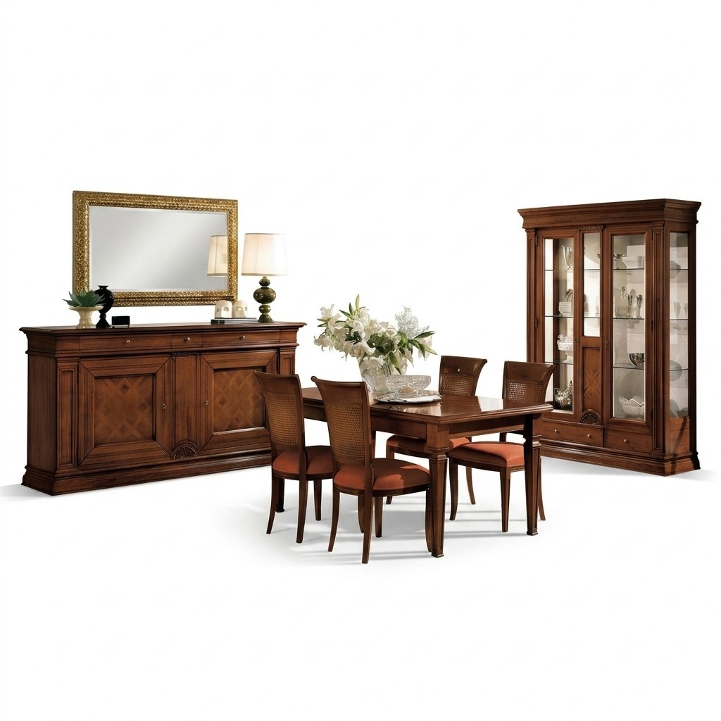 Esszimmer Esstisch Stühle Kommode Vitrine Gruppe Garnitur Holz Braun 7 tlg. Set