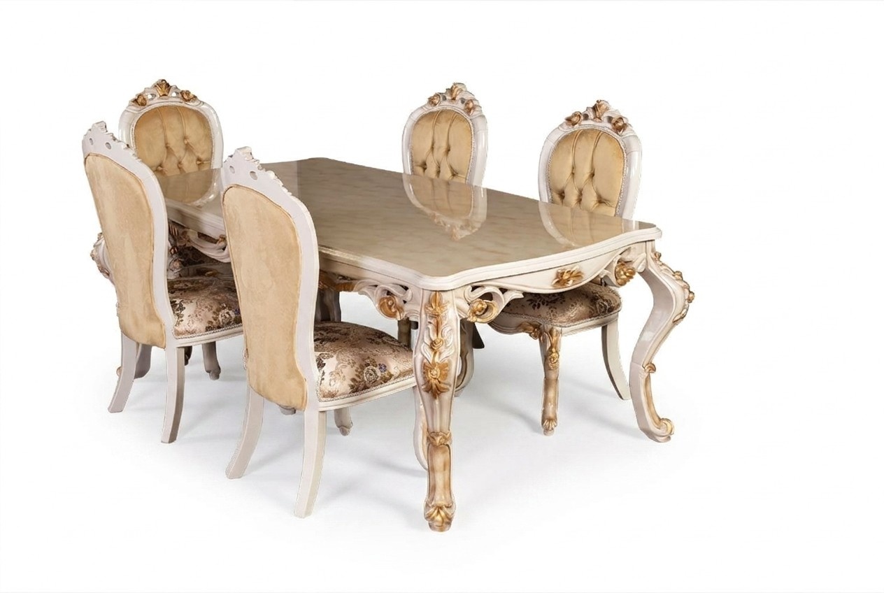 Esszimmer Garnitur Essgruppe Esstisch + 6x Lehnstuhl Chesterfield Holz