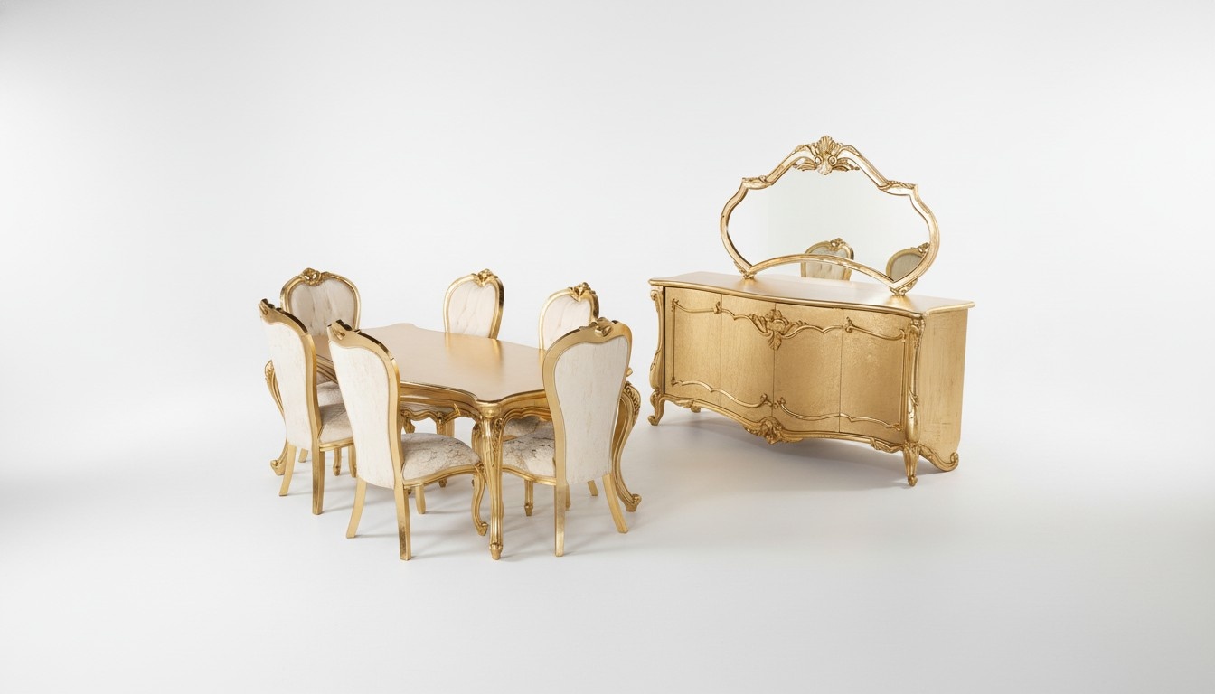 Esszimmer Garnitur Set Tisch 6x Stühle Anrichte Spiegel Essgruppe 9tlg