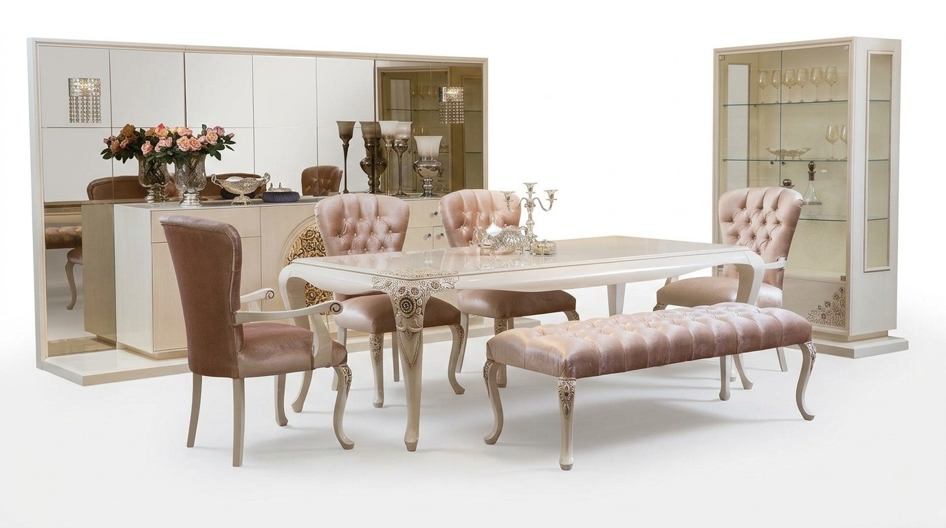 Esszimmer Garnitur Tisch Anrichte 4x Stuhl Set Vitrine Hocker 8tlg. Neu