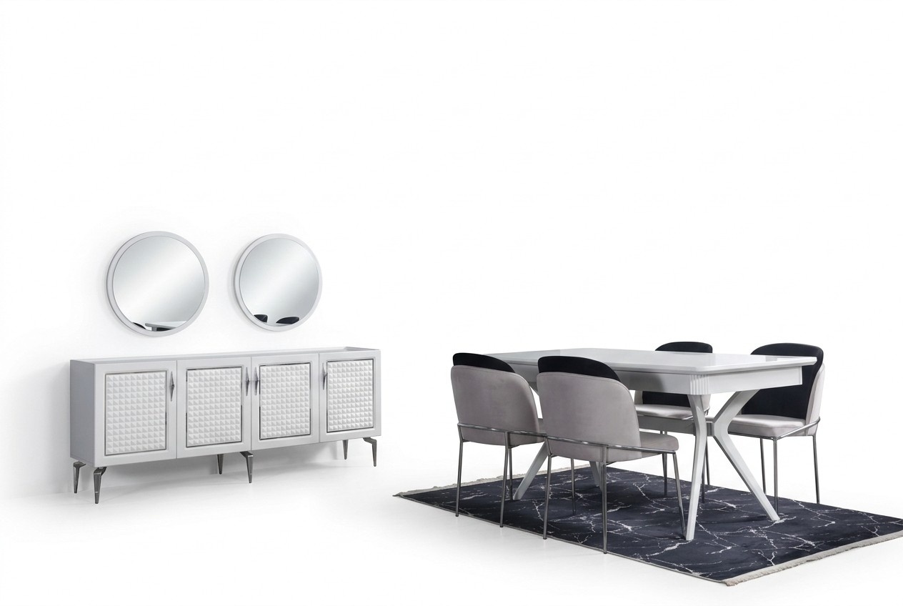 Esszimmer Komplett Set Esstisch 4x Stühle Anrichte + 2х Spiegel Gruppe