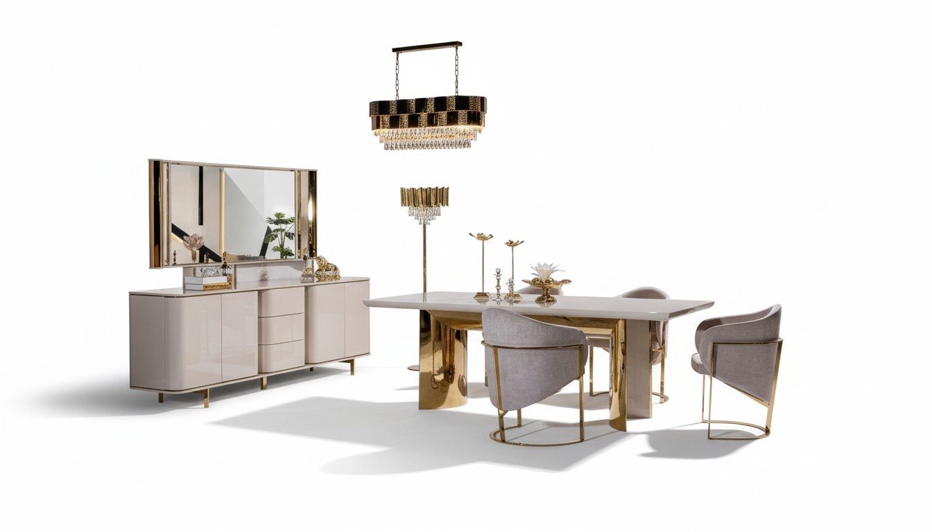 Esszimmer Komplett Tisch 4 Stühle Anrichte Spiegel Set 7tlg Esstisch