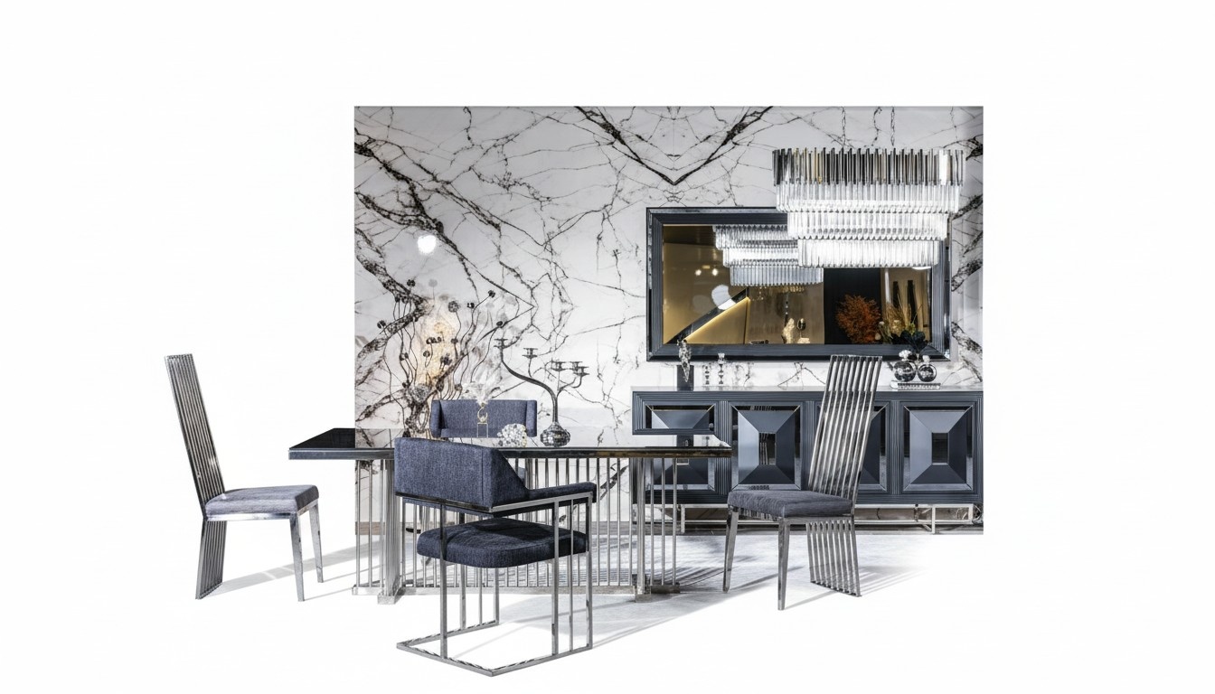 Esszimmer Komplett Tisch 4 Stühle Anrichte Spiegel Set 7tlg Esstisch