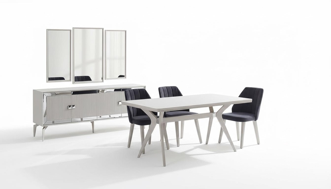 Esszimmer Luxus Essgruppe Garnitur Esstisch Set 9tlg Grau Holz Tisch