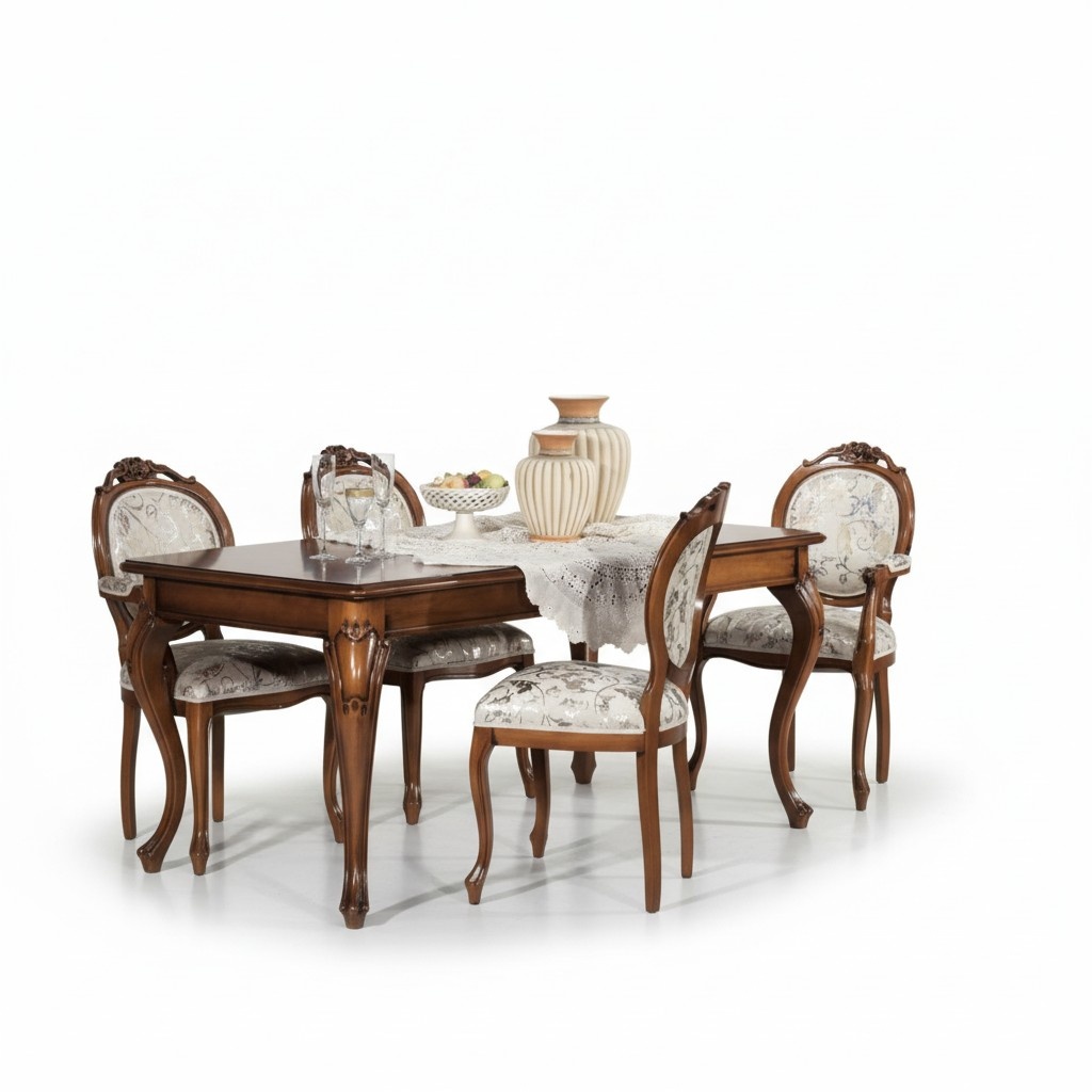 Esszimmer Möbel Esstisch Massivholz 4x Stühle mit Armlehnen Möbel