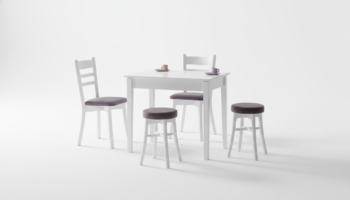 Esszimmer Set 2x Hocker Hochwertig Garnitur Tisch 2x Stühle Design Modern Möbel