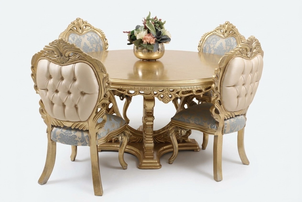 Esszimmer set 4 Stühle Set Esszimmer Designer Holz Stuhl Garnitur Rund Tisch