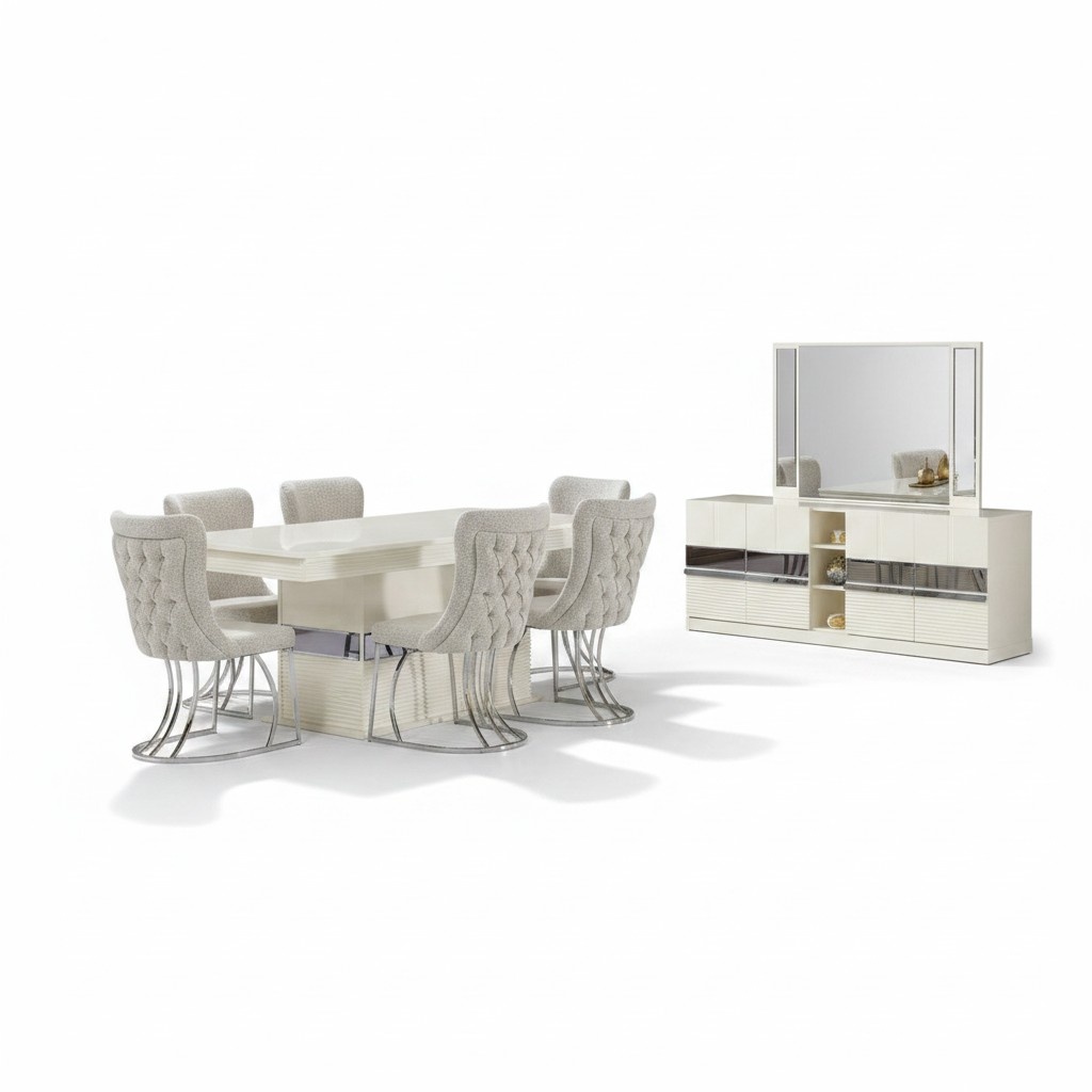 Esszimmer Set 7tlg Esstisch mit 6x Stühle Modern Design Luxus Möbel Komplett