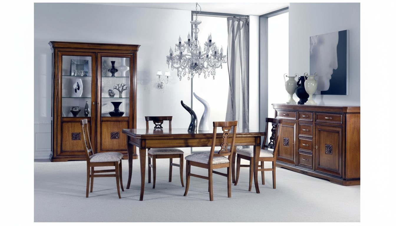 Esszimmer Set 7tlg. Esstisch Stühle Kommode Vitrine Gruppe Garnitur Holz Braun