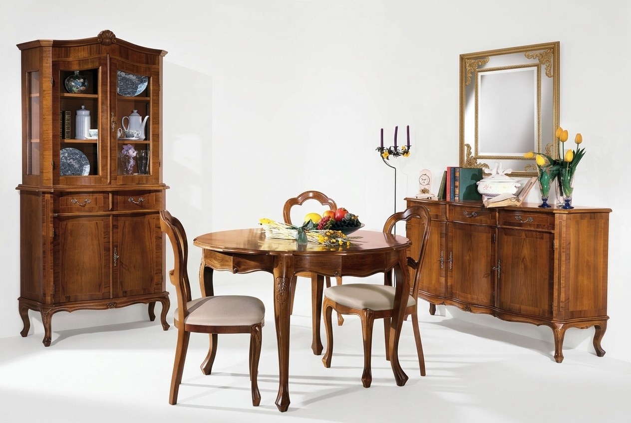 Esszimmer Set 7 tlg. Rund Esstisch 3x Stühle Anrichte Ess Gruppe Holz Tisch Neu