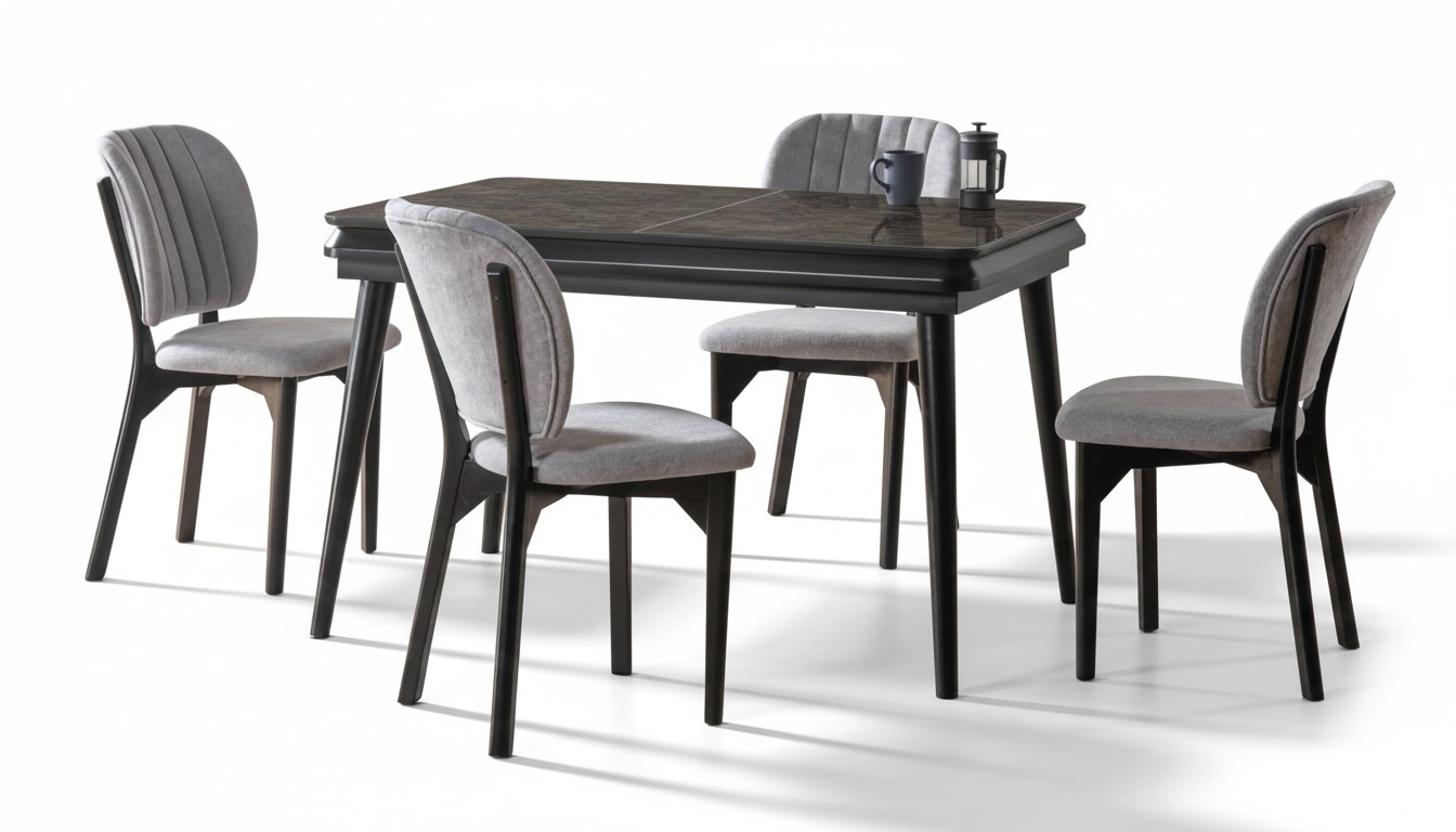 Esszimmer Set Ausziehbar Esstisch 4x Stühle Modern Set Schwarz Essgruppe 5tlg