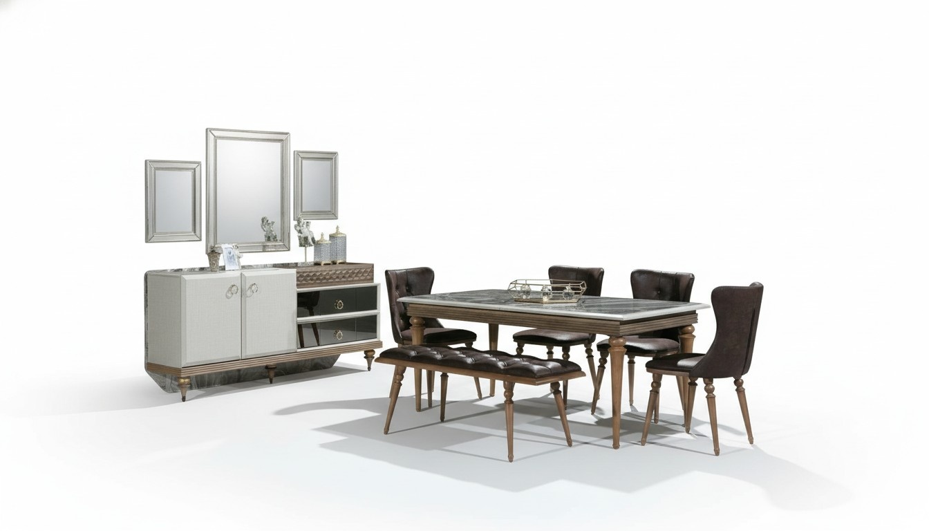 Esszimmer Set Bank Tisch Stühle Essgruppe Tischgarnitur Sideboard 6tlg.