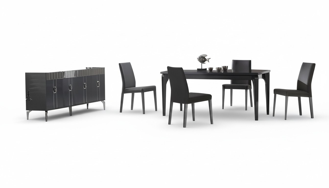 Esszimmer Set Esstisch 4x Stühle Sideboard 6tlg Moderne Möbel Grau Designmöbel