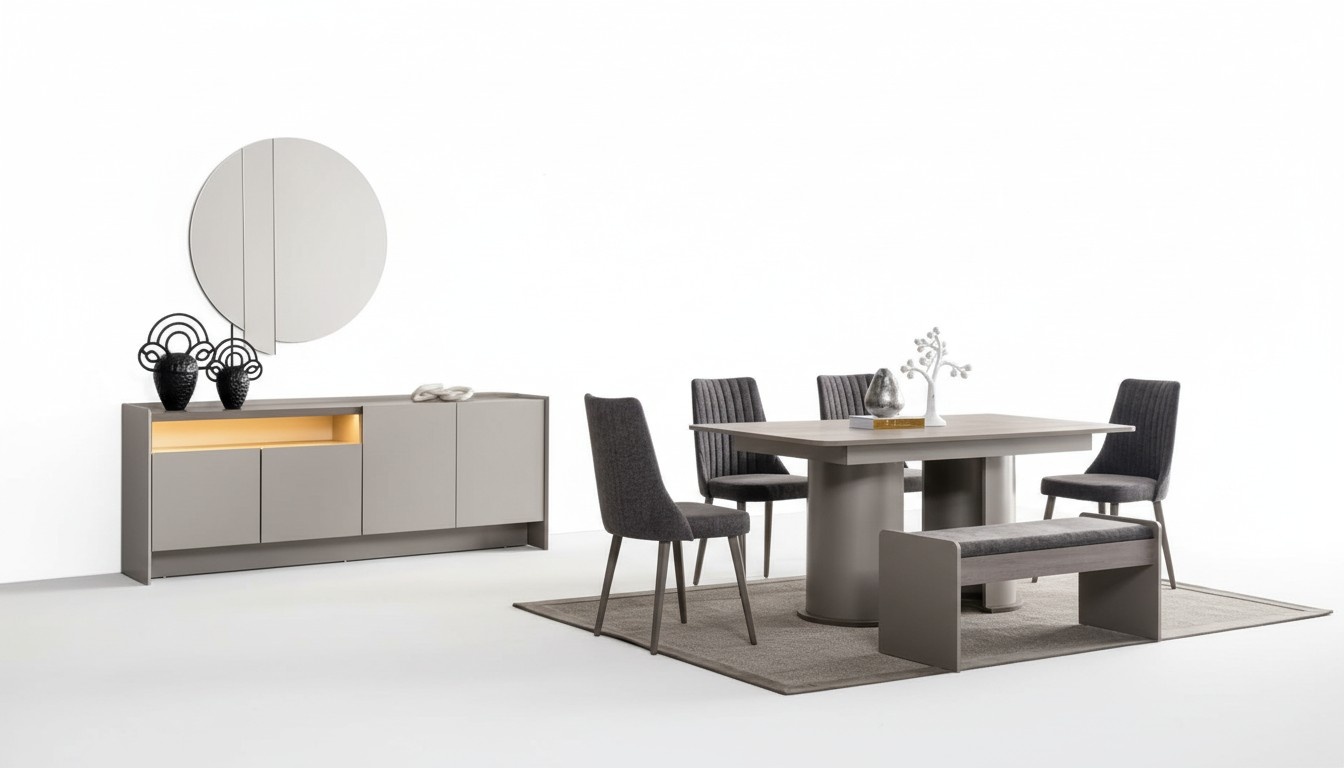 Esszimmer Set Esstisch, 4x Stühle & Kommode Essgarnitur Design 6tlg