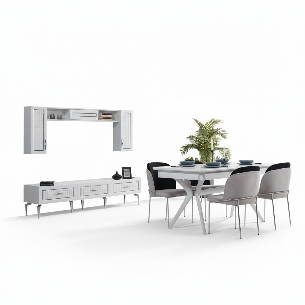 Esszimmer Set Esstisch 4x Stühle Wohnwand 9tlg.Gruppe Garnitur Möbel