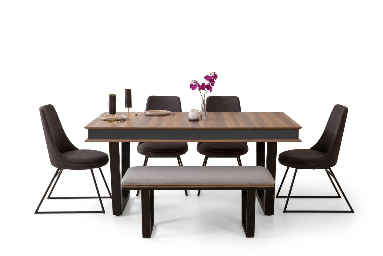 Esszimmer Set Esstisch 4х Stühle Bank Sideboard Essgruppe 3x Spiegel 10tlg