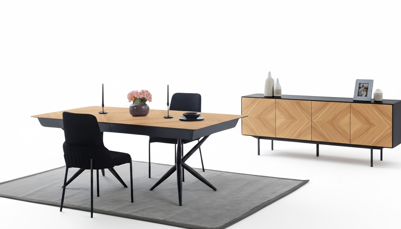 Esszimmer Set Esstisch Essgruppe 6x Stühle Holz Sideboard Braun 8tlg