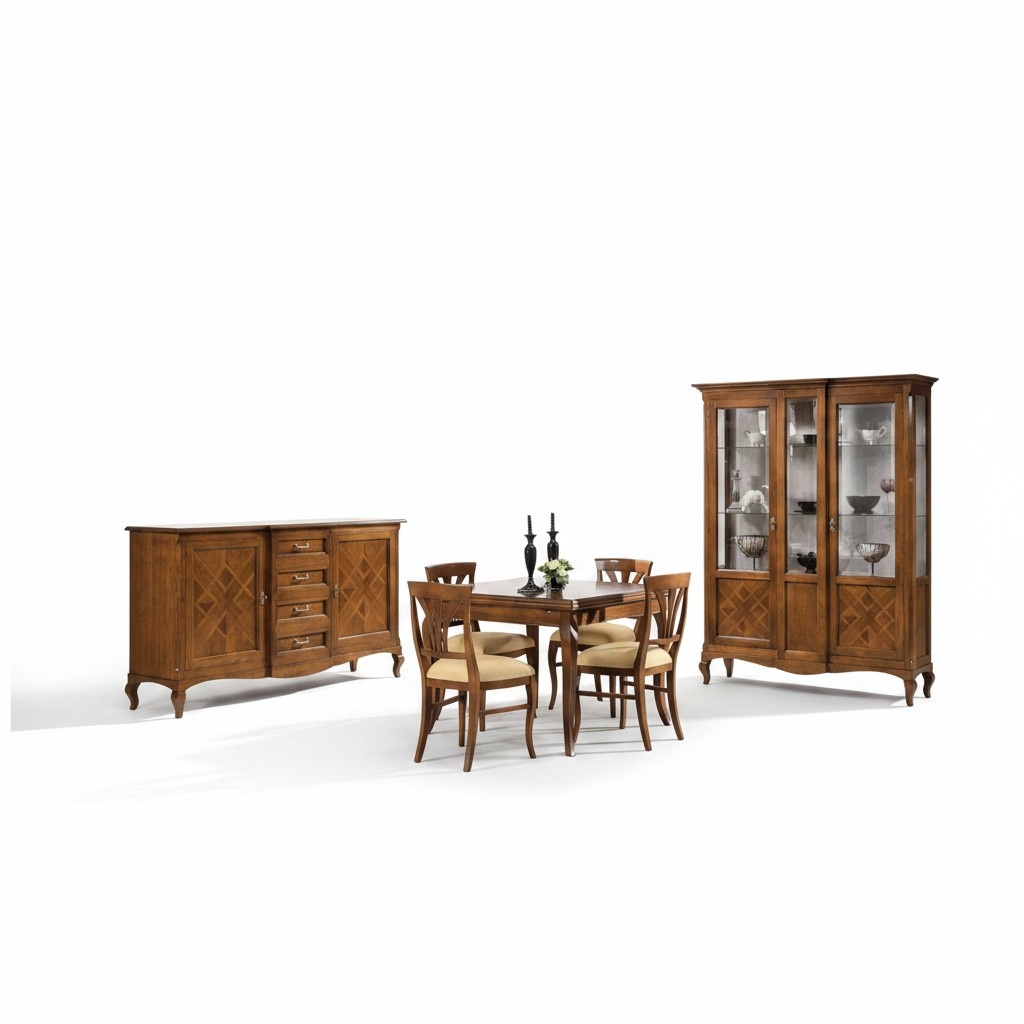 Esszimmer Set Garnitur Kommode 4x Stühle Vitrine Gruppe Essgarnitur Tisch 7tlg.