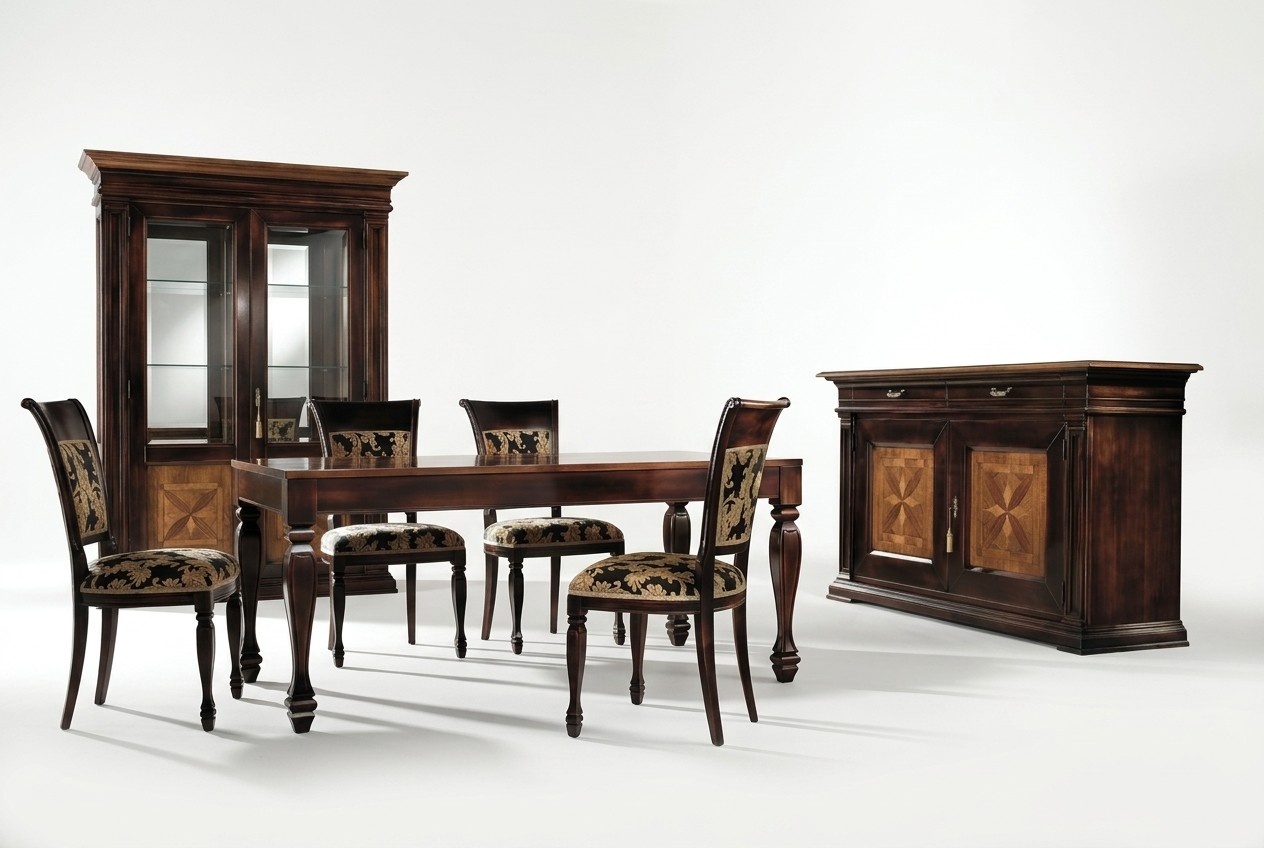 Esszimmer Set Garnitur Kommode Stühle 4x Vitrine Gruppe Essgarnitur Tisch 7tlg.