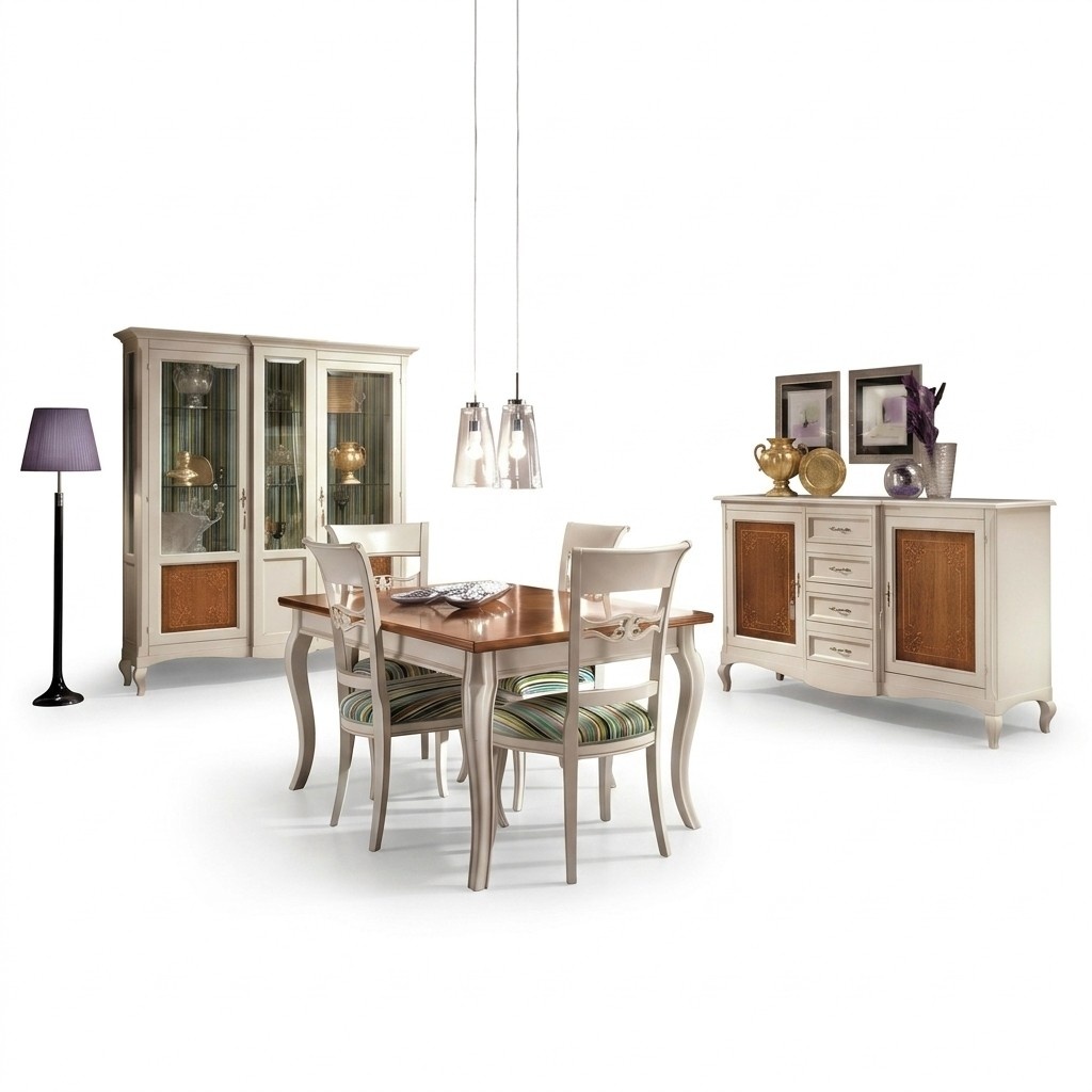 Esszimmer Set Garnitur Kommode Stühle 4x Vitrine Gruppe Essgruppe Vitrinen 7tlg.