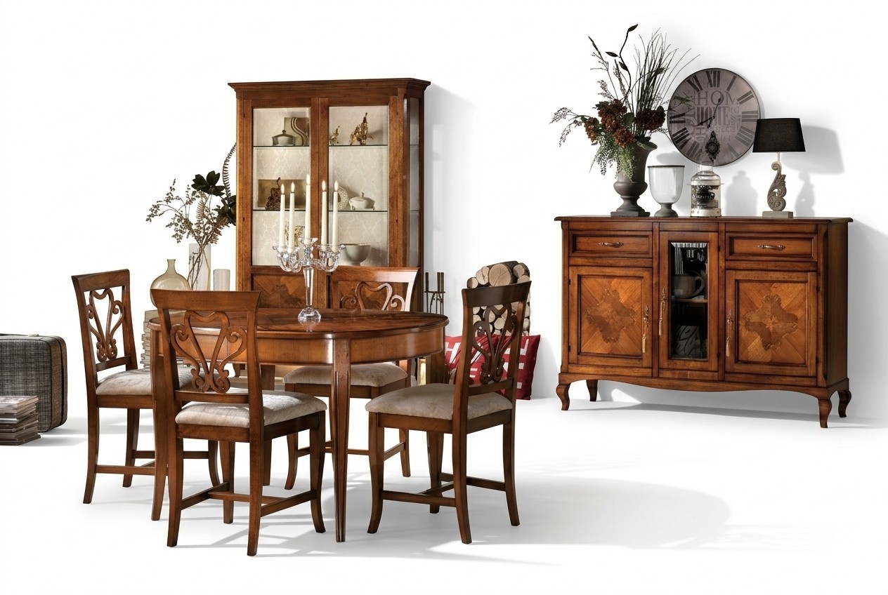 Esszimmer Stuhlset 4x Vitrine Gruppe Esstischset Vitrine 7teilige Kommode