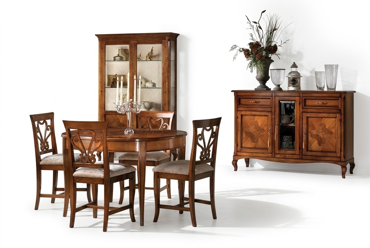 Esszimmer-Set 4x Stühle 4x Vitrine Gruppe Esszimmer-Set Vitrine 7pc Kommode