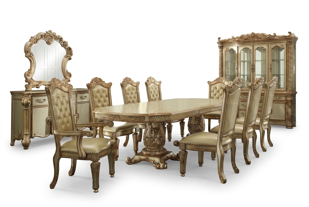 Esszimmer Set Garnitur Vitrine Tisch 8x Stuhl Kommode Spiegel Barock Neu