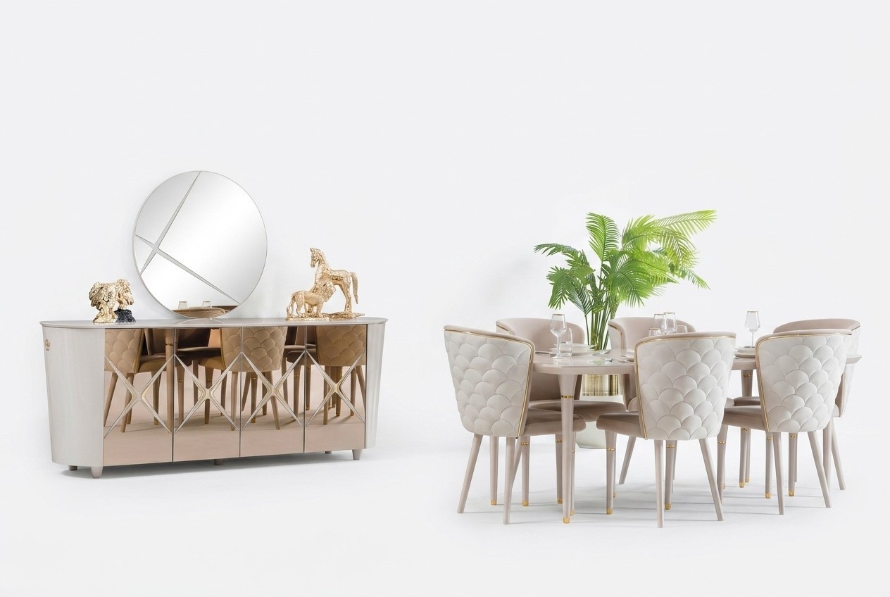Esszimmer Set Gruppe Garnitur Tisch neu Esstisch 6x Stühle Kommode Spiegel 9tlg.