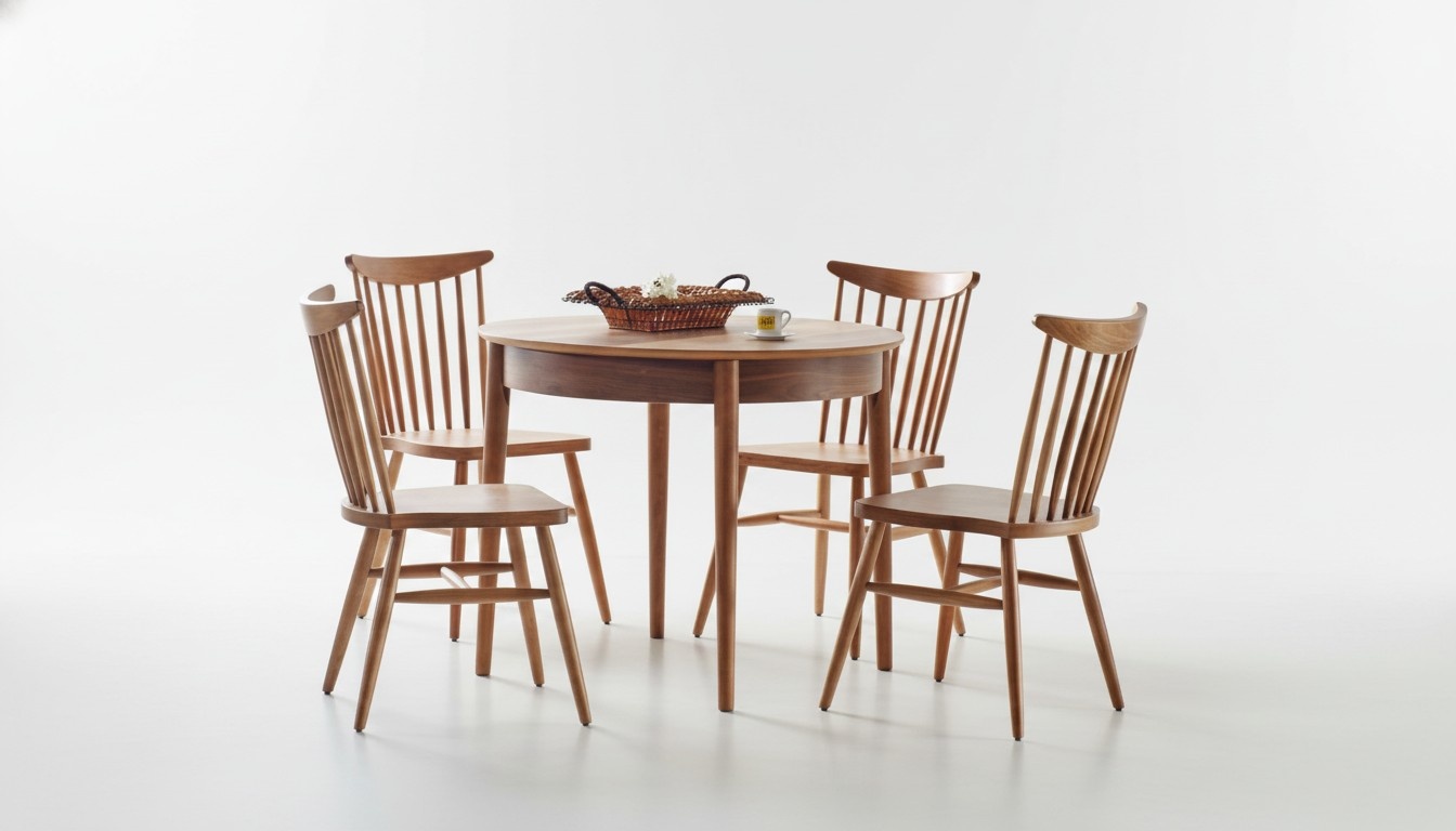 Esszimmer Set Hochwertig Garnitur Rund Tisch 4x Stühle Design Modern Möbel Braun