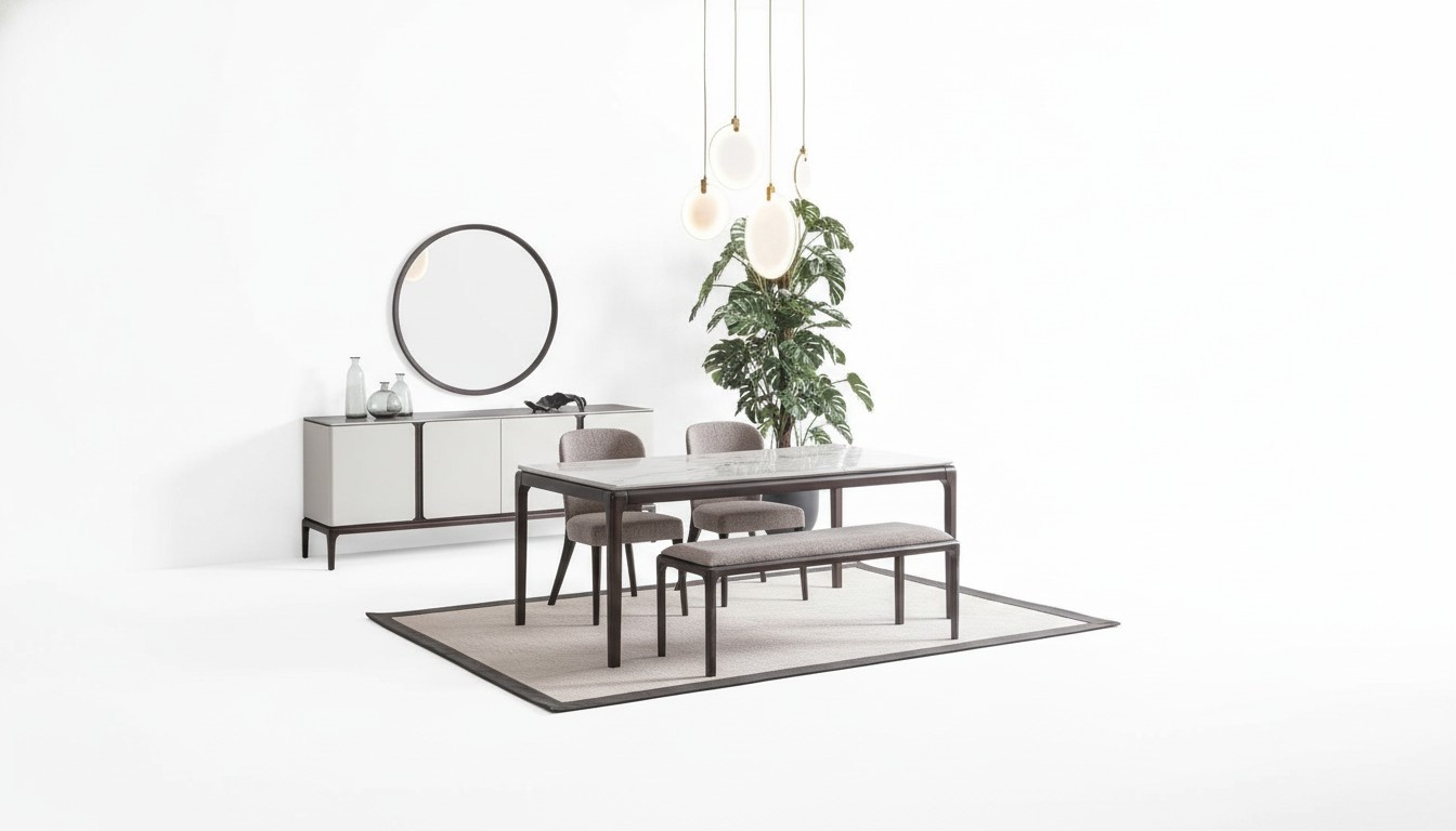 Esszimmer Set Tisch 2x Stühle Anrichte Spiegel Bank 6tlg Essgruppe