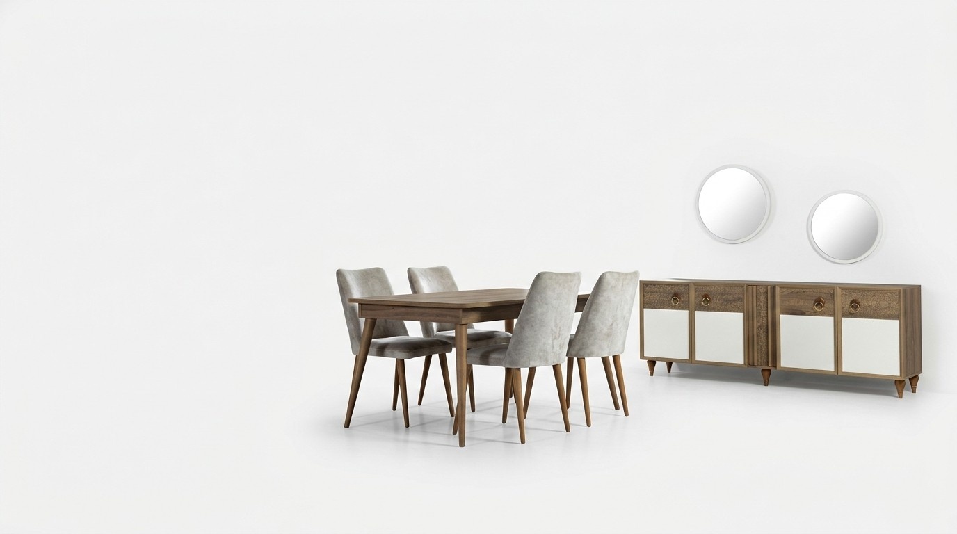 Esszimmer Set Tisch 4x Stühle Anrichte Set Garnitur Design Textil