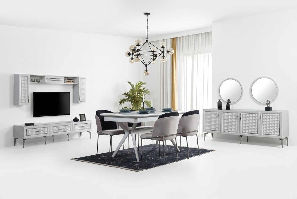 Esszimmer Set Tisch 4x Stühle 5tlg neu weiß Essgruppe Modern Luxus