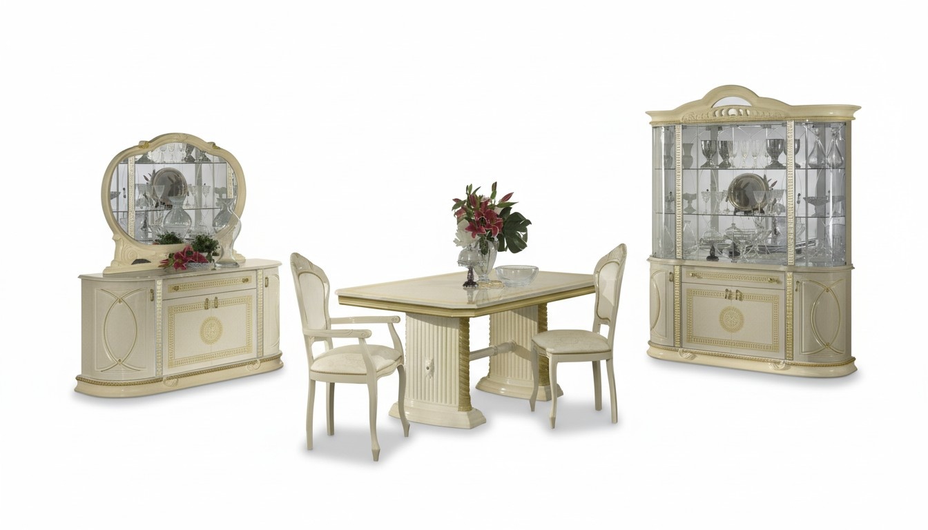 Esszimmer Set Vitrine Esstisch Garnitur Tisch Gruppe 4tlg. Set Komplett Barock