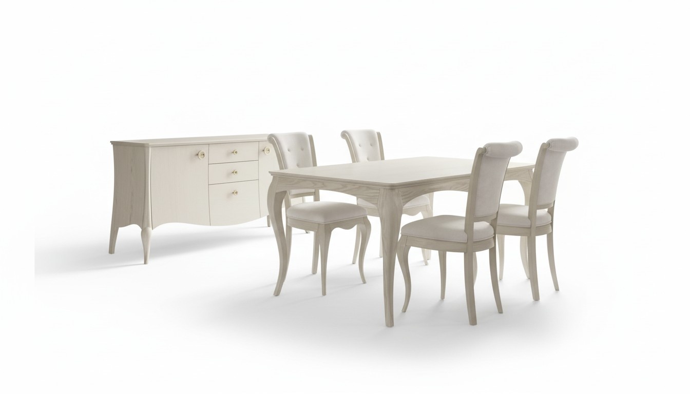 Esszimmer Set Weiß Esstisch Luxus 4x Stühle Elegantes Design Neu 6tlg.