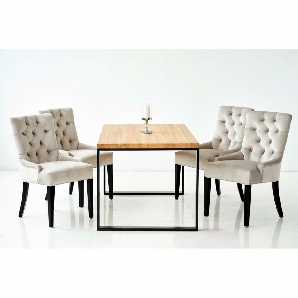 Esszimmer Stuhl Tisch + 4 Chesterfield Stühle Gruppe Garnitur Polster Lehn