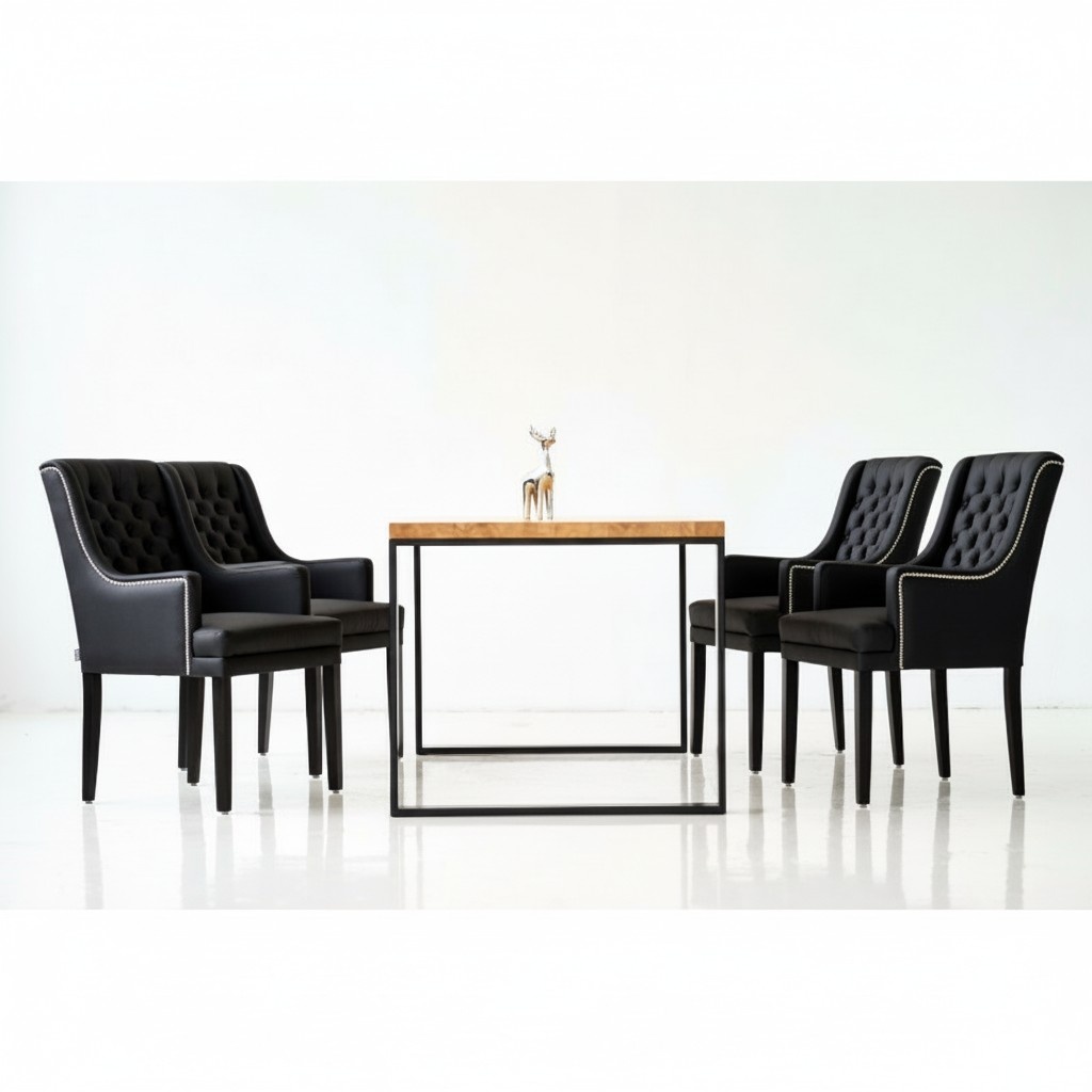 Esszimmer Tisch + 4 Chesterfield Stühle Gruppe Stuhl Garnitur Polster Lehn