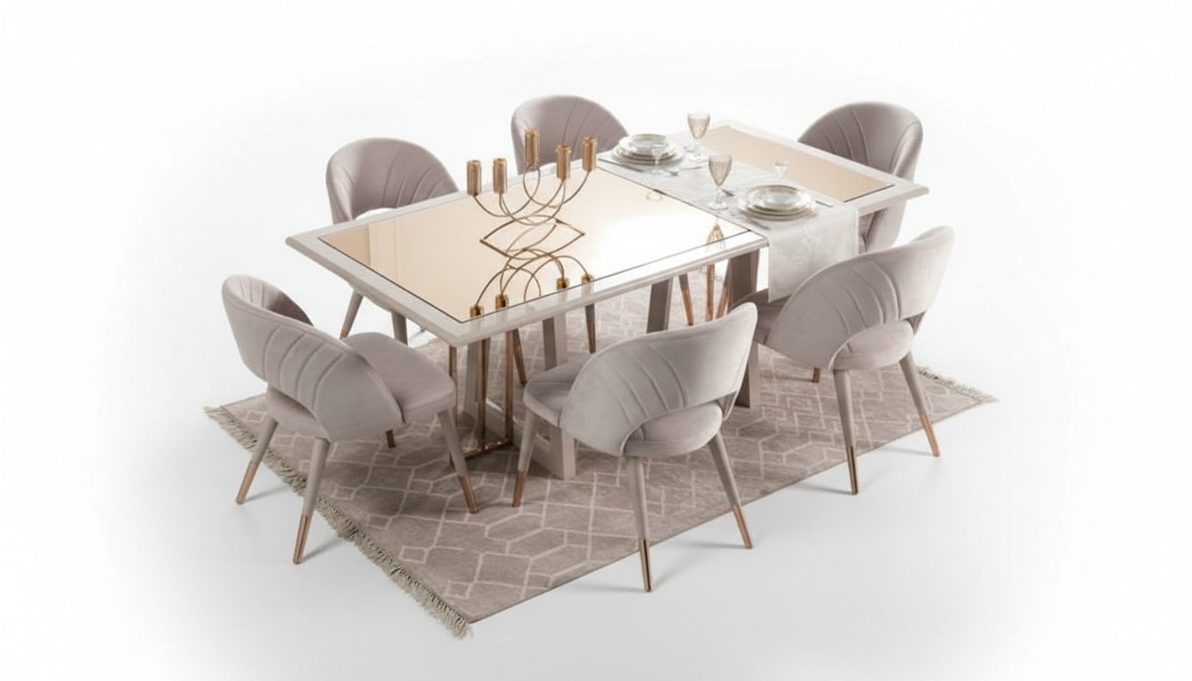Esszimmermöbel Set Esszimmer Garnitur 7tlg Esstisch Stühle Beige Holz