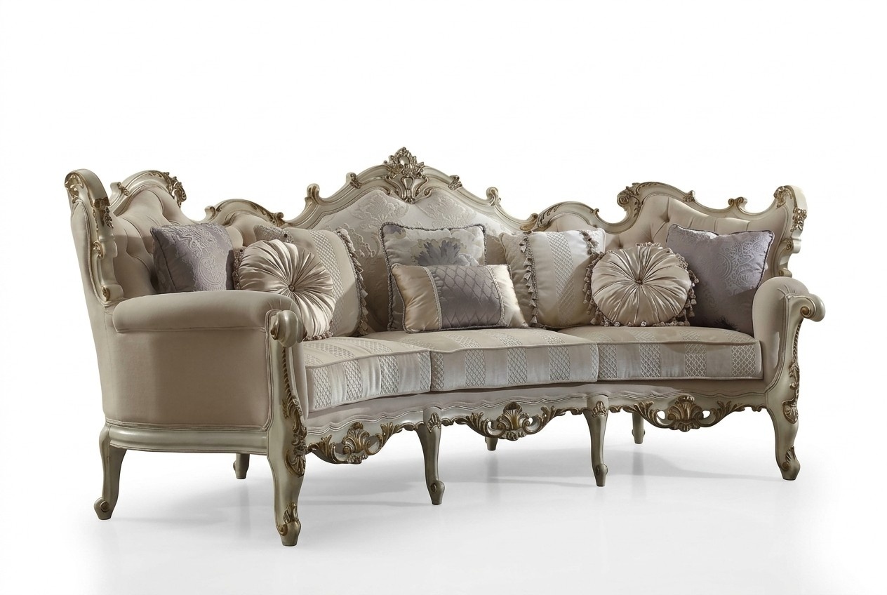 Exclusive Holz geschnitzte Viersitzer xxl Couch Barock Rokoko Textil Sofa