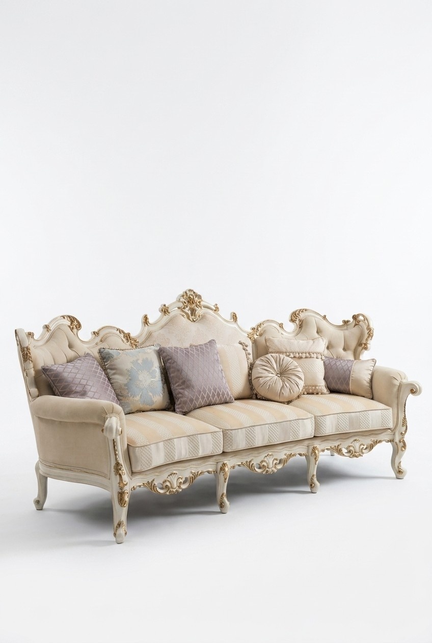 Exclusive Holz geschnitzte Viersitzer xxl Couch Barock Rokoko Textil Sofa
