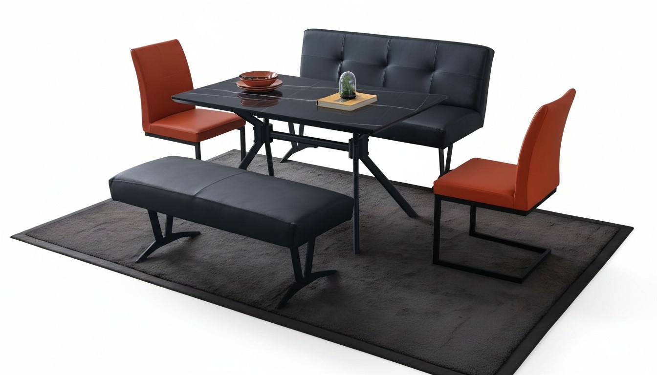Exklusive Esszimmer Möbel Designer Leder Bank 2x Polster Stühle 5tlg