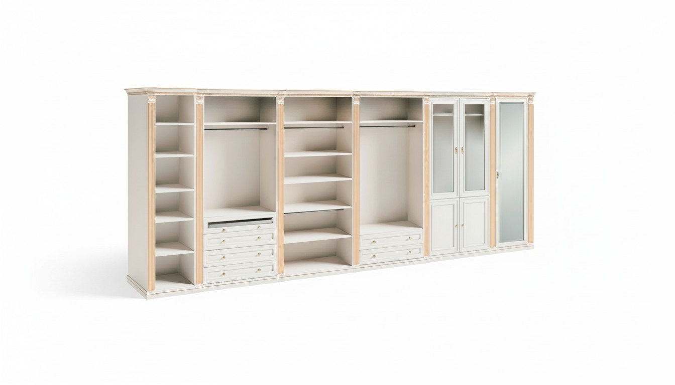 Exklusiver Begehbarer Kleiderschrank Massivholz Glas L-Form Schrank