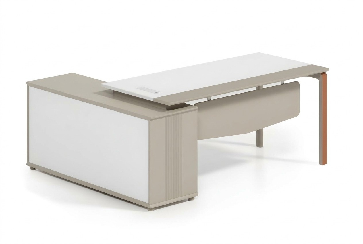 Exklusiver Eckschreibtisch Luxus Holz Bürotisch Designer Tisch Weiß Tische