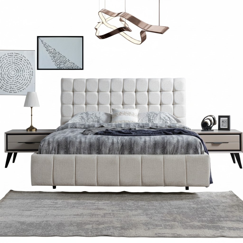 Exklusives Schlafzimmer Set Weißes Doppelbett Luxus 2x Holz Nachttische