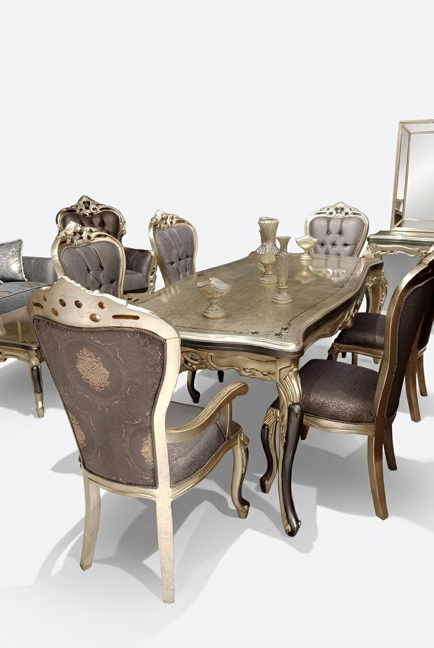 Exquisites Esszimmer Möbel luxuriösen Esstisch + 4x Tisch Stühle Gold