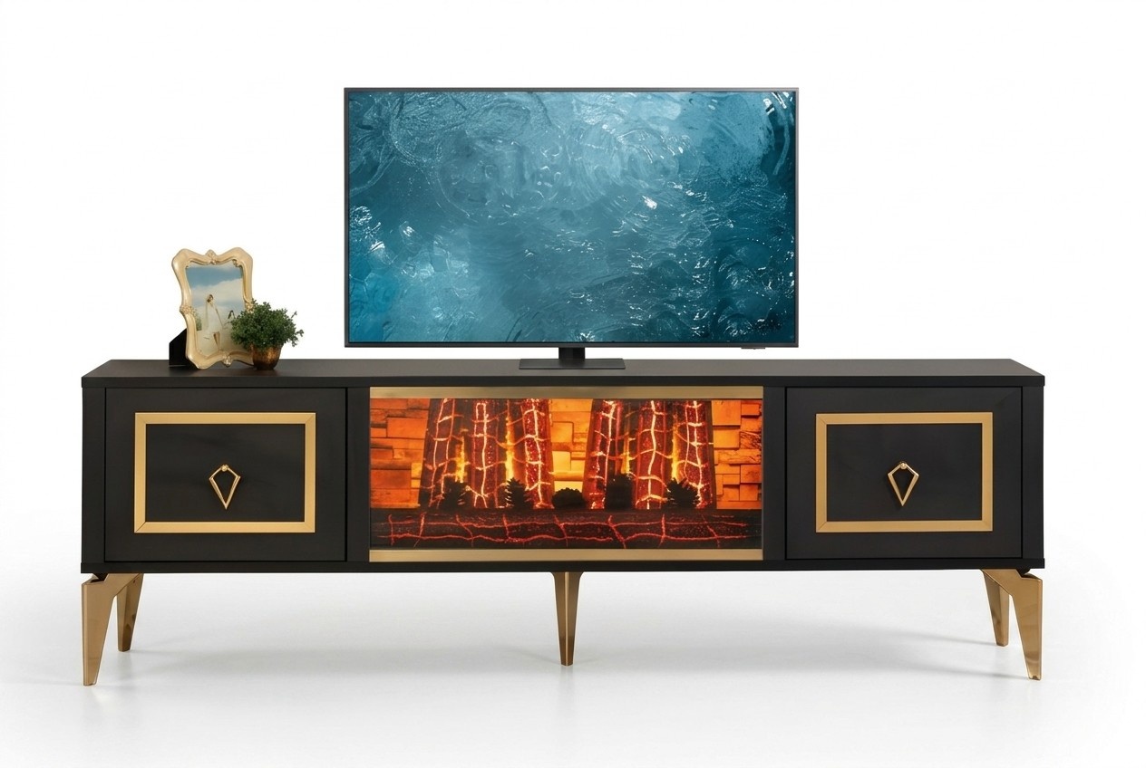Fernsehschrank mit langlebigen Hartplastikfüßen in moderner Optik