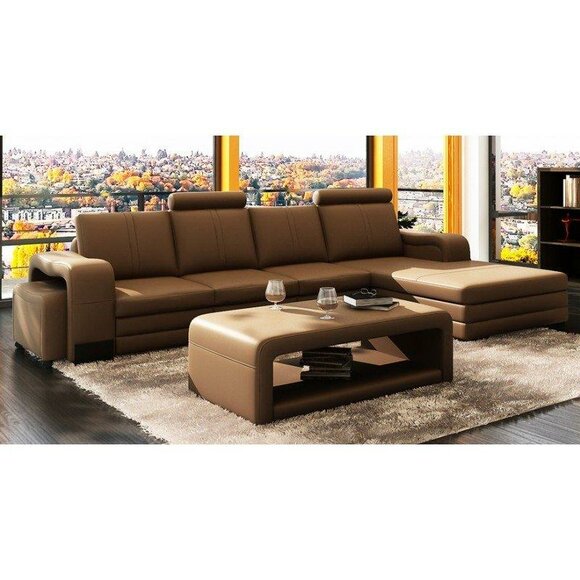 Elegante Designer XXL Big Ecksofa Leder Sofa Couch Wohnlandschaft